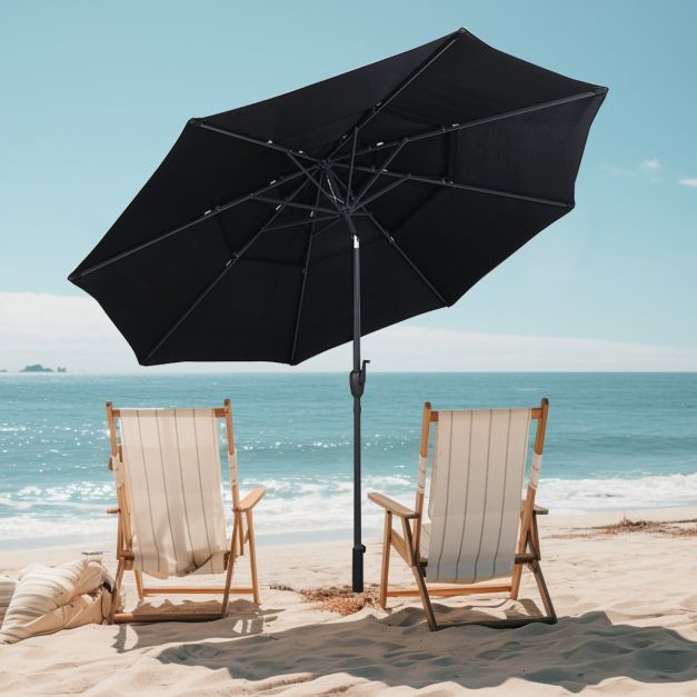 Coast Parasol 300 cm – 3-Laagse Tafelparasol met Kantelmechanisme en Handslinger – Zwart