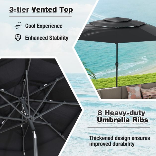 Coast Parasol 300 cm – 3-Laagse Tafelparasol met Kantelmechanisme en Handslinger – Zwart