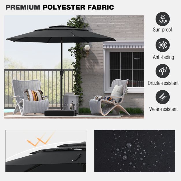 Coast Parasol 300 cm – 3-Laagse Tafelparasol met Kantelmechanisme en Handslinger – Zwart