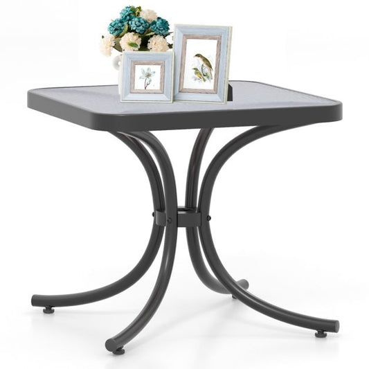 Costway Tuintafel – Gehard Glas & Metalen Frame – 50 x 50 x 45 cm – Zwart