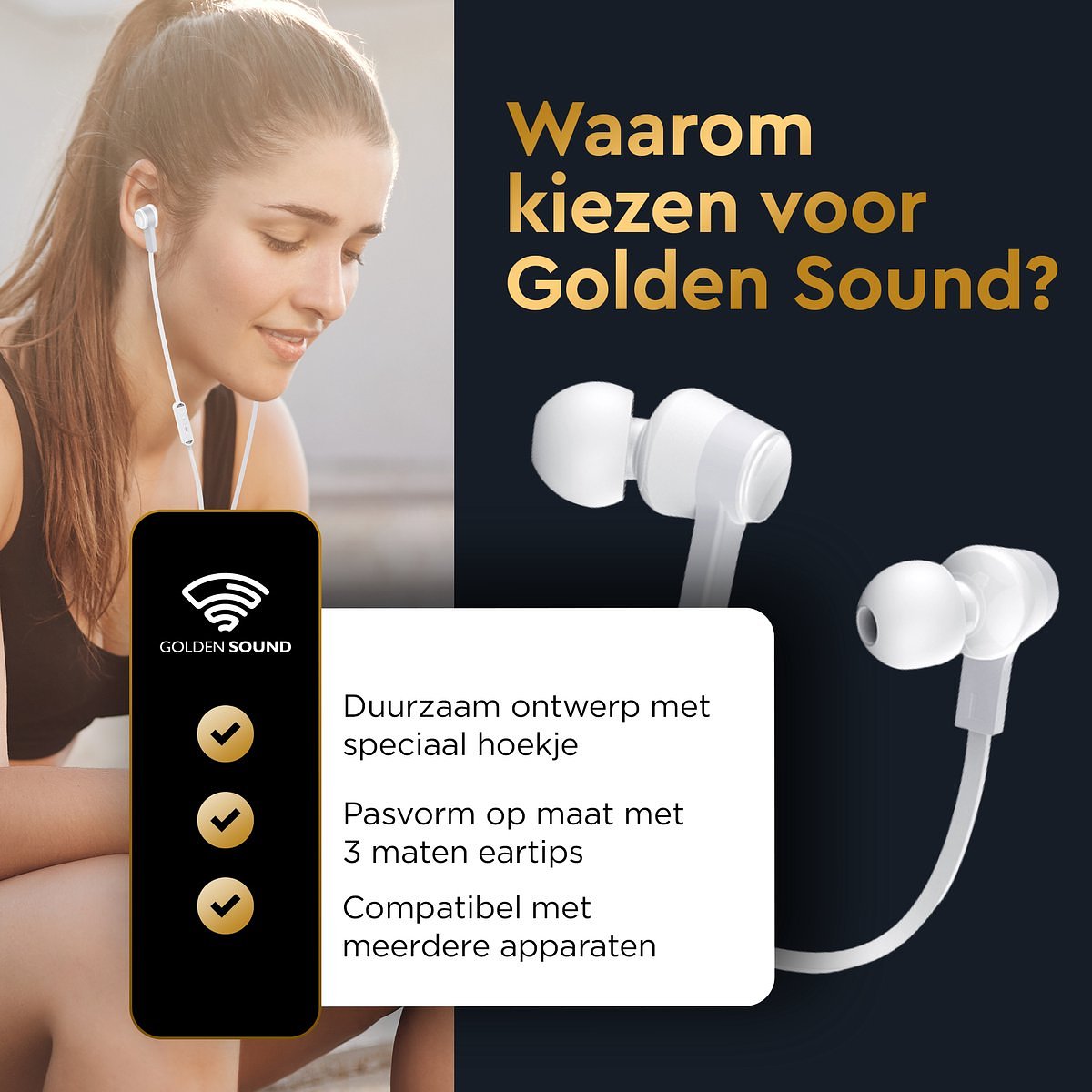 Golden Sound Bedrade oordopjes - Siliconen eartips - Oordopjes met draad en microfoon USB-C aansluiting - Wit
