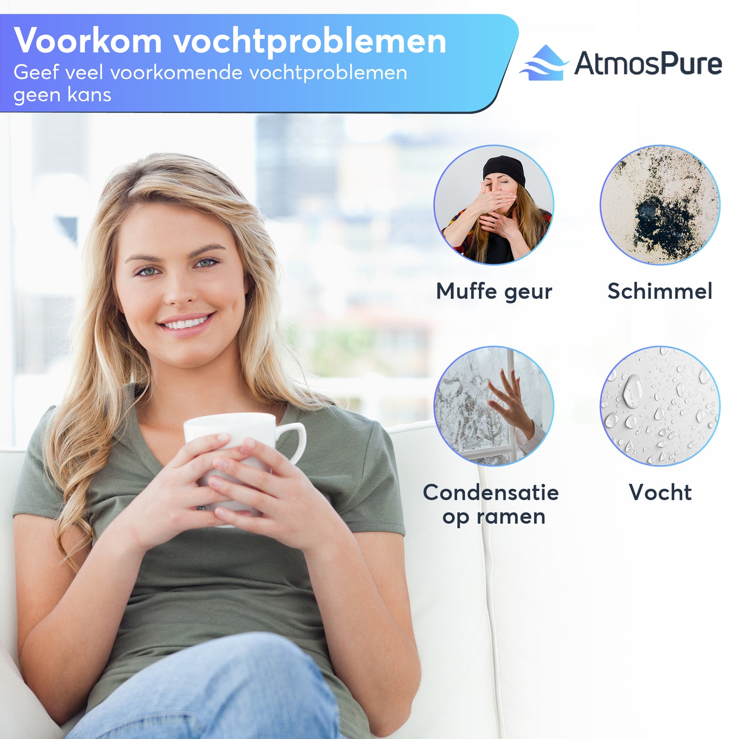 AtmosPure® Luchtontvochtiger AirDry Elite - 12L per Dag - Was-droog Functie - Luchtreiniger - Zwart