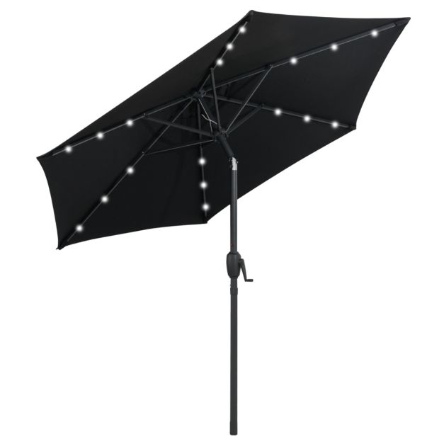 Coast Zonnescherm - Zonne-Energie - LED-verlichting - Kantelbaar tot 35° - Zwengelmechanisme - Geventileerd doek - 230 cm - Zwart