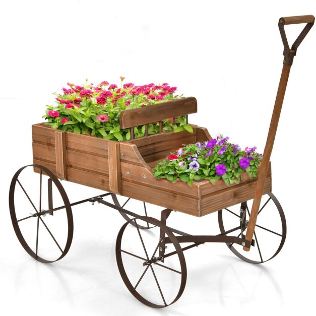 Costway Plantenbak – Met Handvat & Wielen – 62 x 34 x 60 cm – Bruin