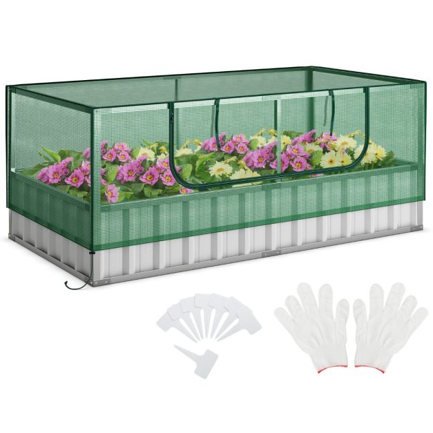 Coast Minikas Groen/Zilver – Verhoogd Tuinbed met Oprolbare Deur, Handschoenen en 8 T-Labels – 174 x 90 x 70 cm