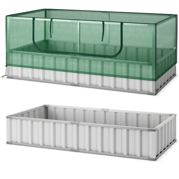 Coast Minikas Groen/Zilver – Verhoogd Tuinbed met Oprolbare Deur, Handschoenen en 8 T-Labels – 174 x 90 x 70 cm