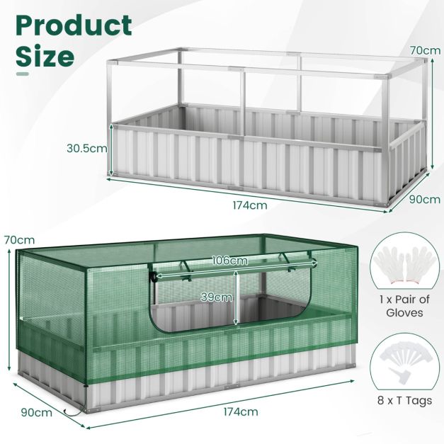 Coast Minikas Groen/Zilver – Verhoogd Tuinbed met Oprolbare Deur, Handschoenen en 8 T-Labels – 174 x 90 x 70 cm