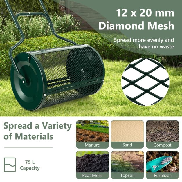 Coast Compostverspreider met Handgreep - 75L Inhoud - 68 x 41 x 123 cm - Metaal - Groen