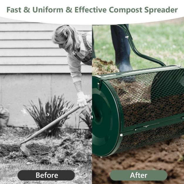Coast Compostverspreider met Handgreep - 75L Inhoud - 68 x 41 x 123 cm - Metaal - Groen