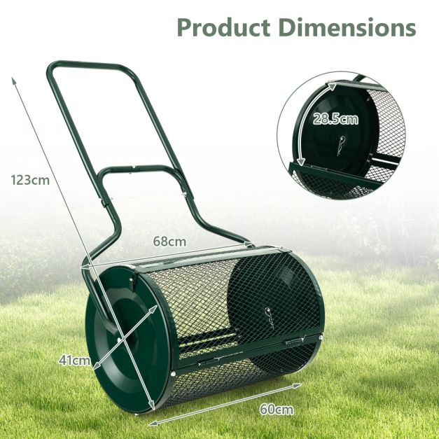 Coast Compostverspreider met Handgreep - 75L Inhoud - 68 x 41 x 123 cm - Metaal - Groen