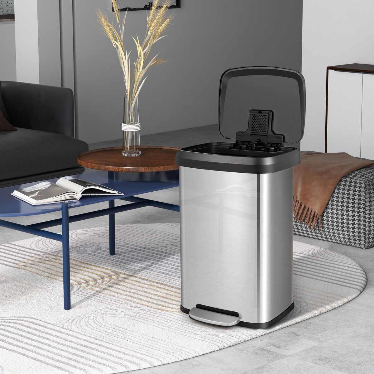 Coast Prullenbak met Voetpedaal - 50L - Zilver - RVS - 41 x 39 x 61 cm