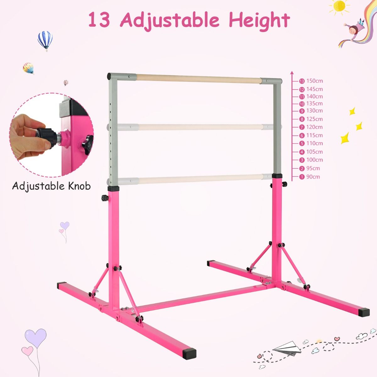 Coast Gymnastiekrek - In Hoogte Verstelbaar - Max. 100 kg - 136 x 172 x 150 cm - Roze