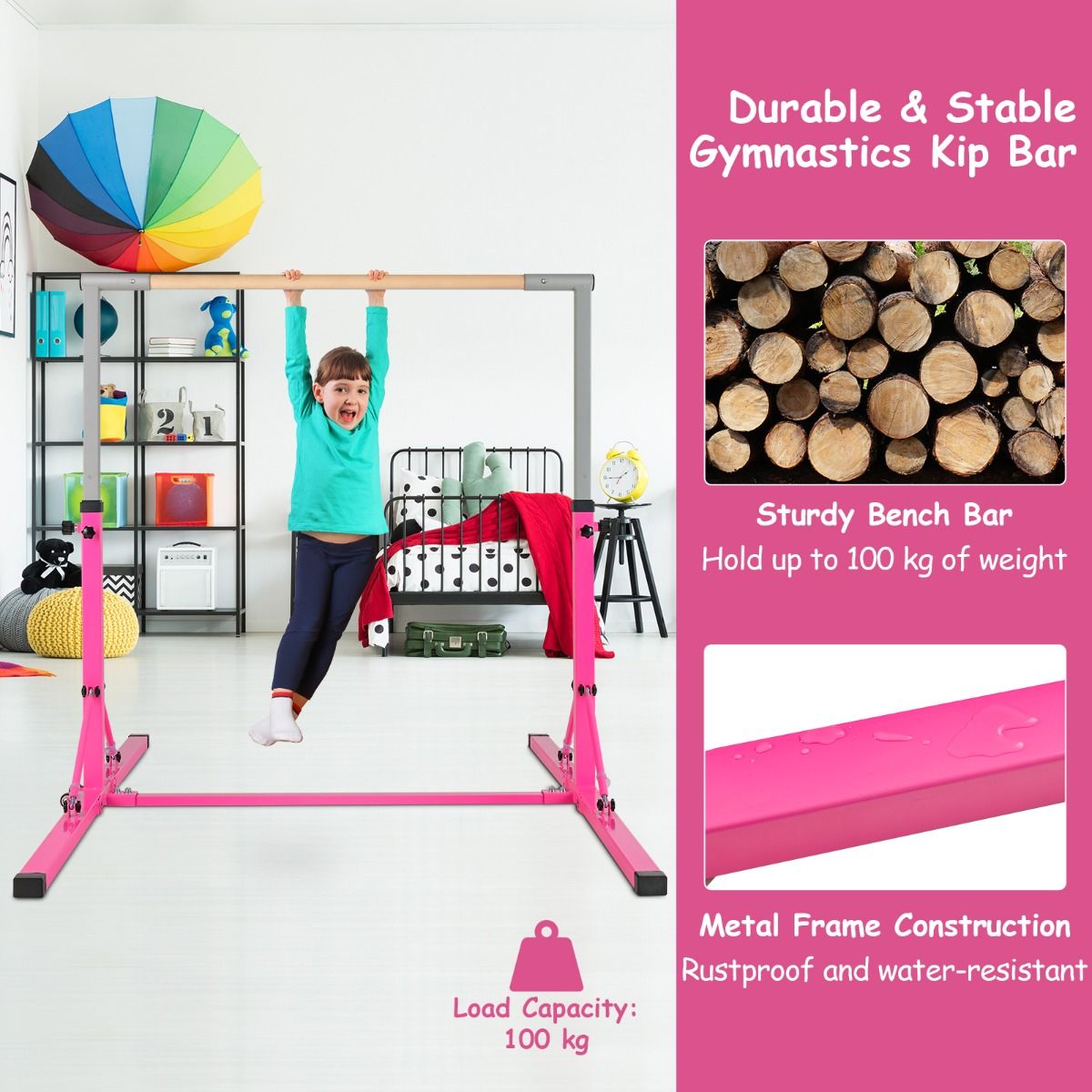 Coast Gymnastiekrek - In Hoogte Verstelbaar - Max. 100 kg - 136 x 172 x 150 cm - Roze
