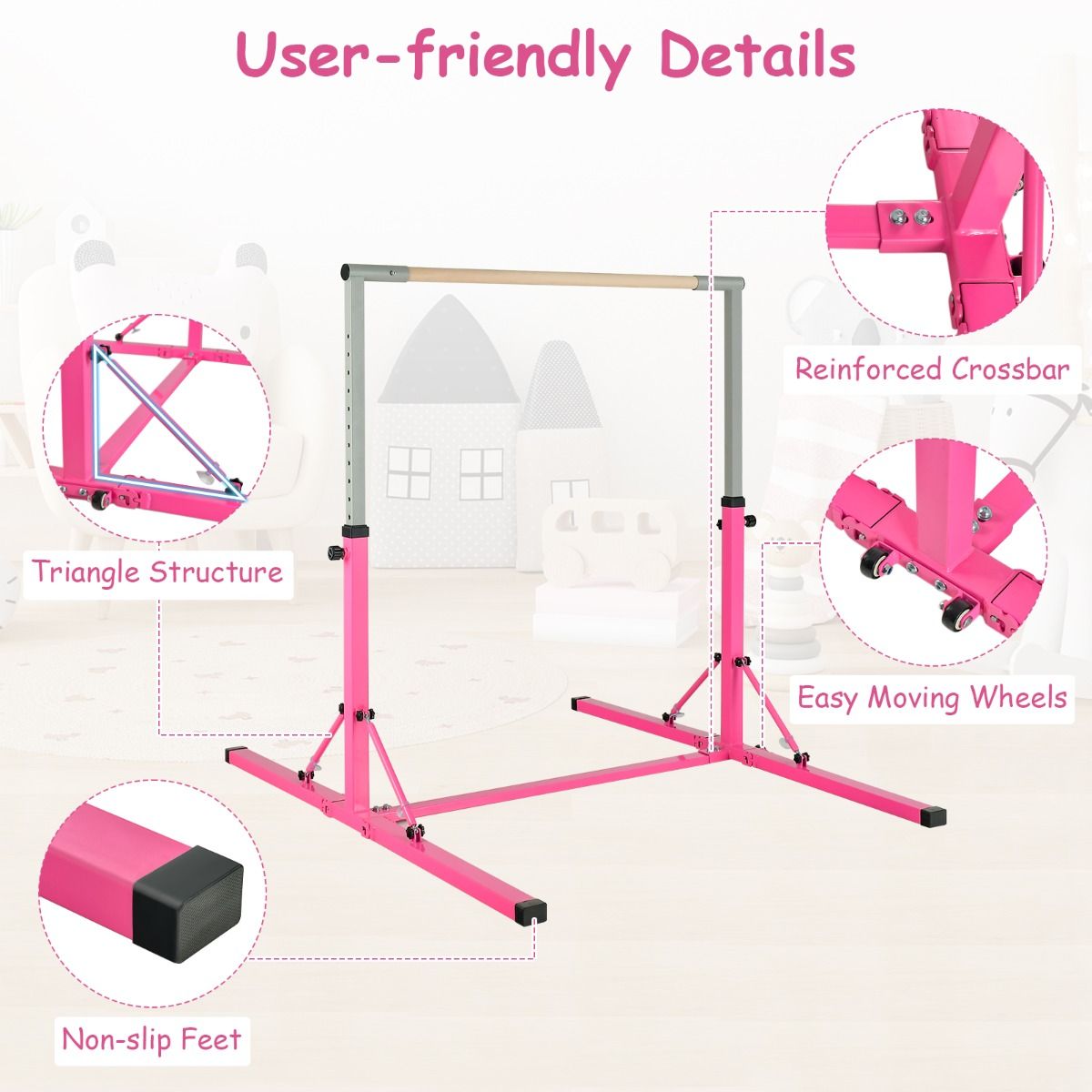 Coast Gymnastiekrek - In Hoogte Verstelbaar - Max. 100 kg - 136 x 172 x 150 cm - Roze