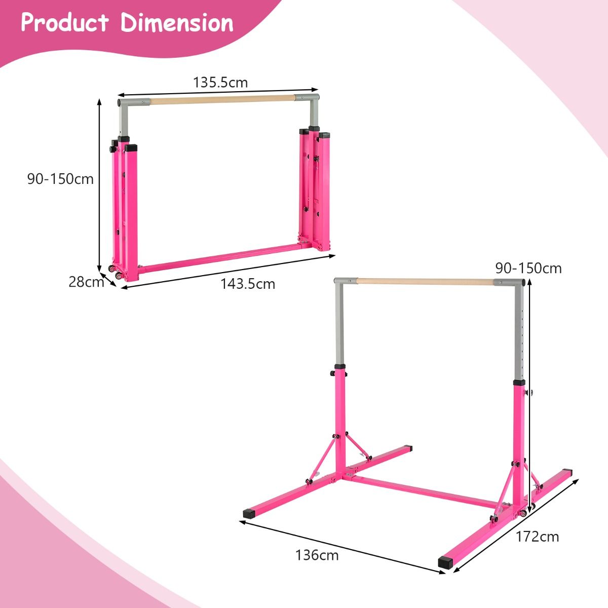 Coast Gymnastiekrek - In Hoogte Verstelbaar - Max. 100 kg - 136 x 172 x 150 cm - Roze