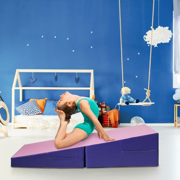 Coast Wigvormige Gymnastiekmat Roze/Paars – Opvouwbare 2-in-1 Trainingsmat met Handgrepen – 150 x 75 x 36 cm