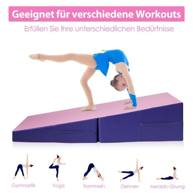 Coast Wigvormige Gymnastiekmat Roze/Paars – Opvouwbare 2-in-1 Trainingsmat met Handgrepen – 150 x 75 x 36 cm