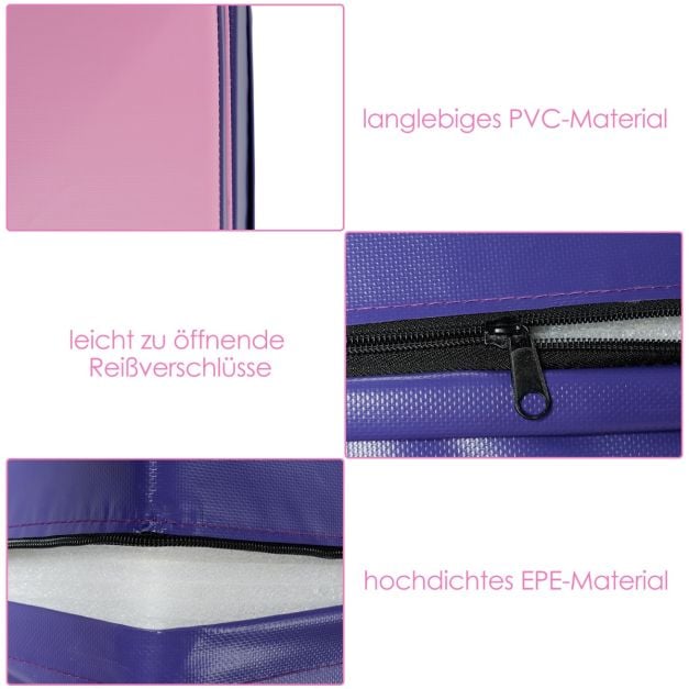 Coast Wigvormige Gymnastiekmat Roze/Paars – Opvouwbare 2-in-1 Trainingsmat met Handgrepen – 150 x 75 x 36 cm