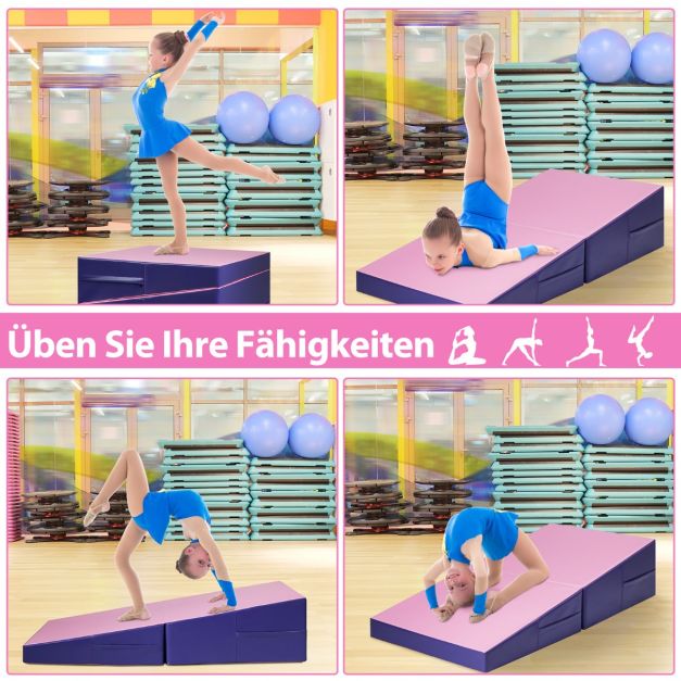 Coast Wigvormige Gymnastiekmat Roze/Paars – Opvouwbare 2-in-1 Trainingsmat met Handgrepen – 150 x 75 x 36 cm