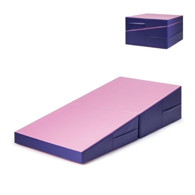 Coast Wigvormige Gymnastiekmat Roze/Paars – Opvouwbare 2-in-1 Trainingsmat met Handgrepen – 150 x 75 x 36 cm