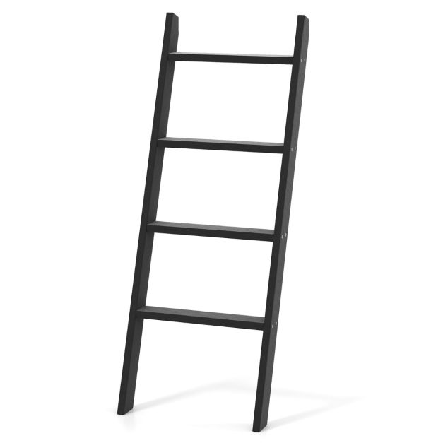 Coast Handdoekladder 4-laags - Zwart - 50 x 7,5 x 137 cm - Massief hout - Wand- en leunmodel