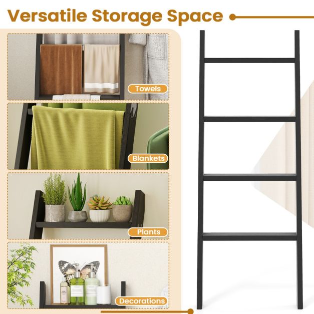 Coast Handdoekladder 4-laags - Zwart - 50 x 7,5 x 137 cm - Massief hout - Wand- en leunmodel