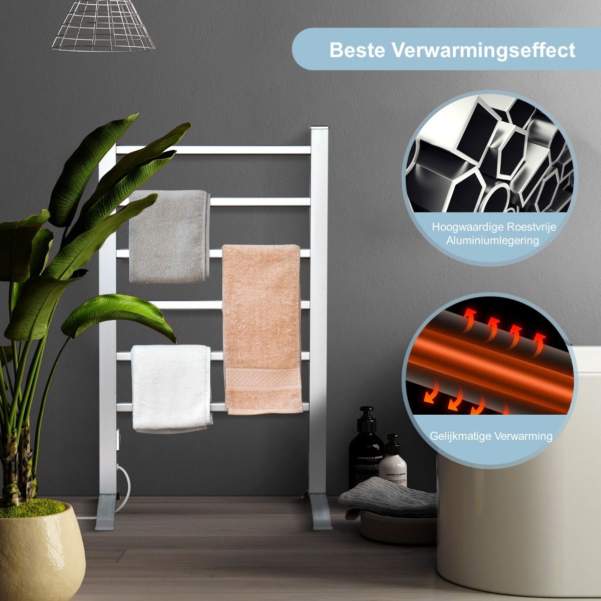 Coast Multifunctionele Elektrische Handdoekverwarmer - Zilver - 53 x 35 x 90cm