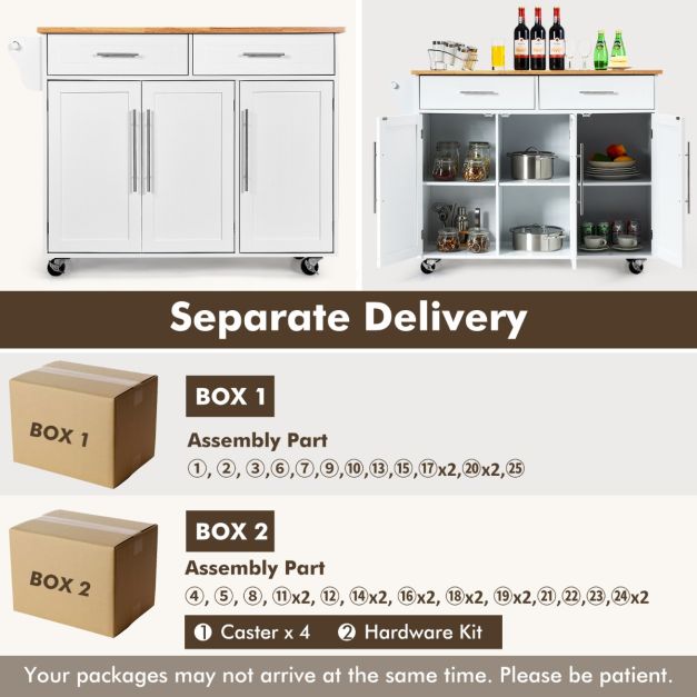 Keuken Eiland Serveerwagen Keukenwagen - 122 x 46 x 92,3 cm - Wit