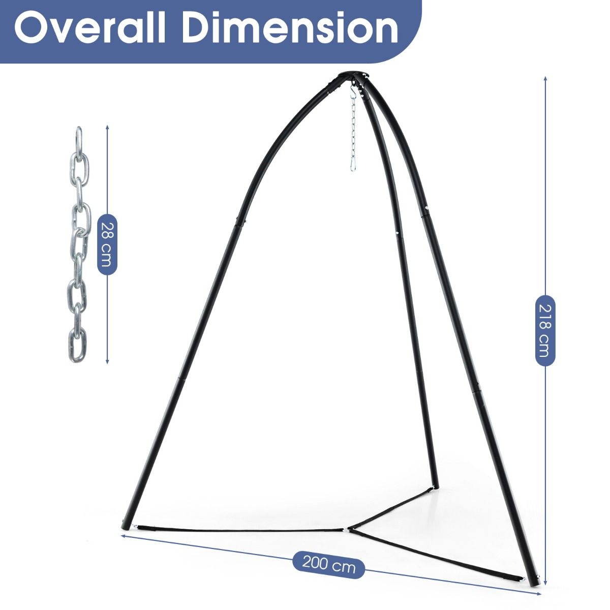 Coast Hangende Mandstandaard Zwart 200 x 218 cm - Zware Metalen Schommelstandaard met Statief - Draagvermogen 200 kg