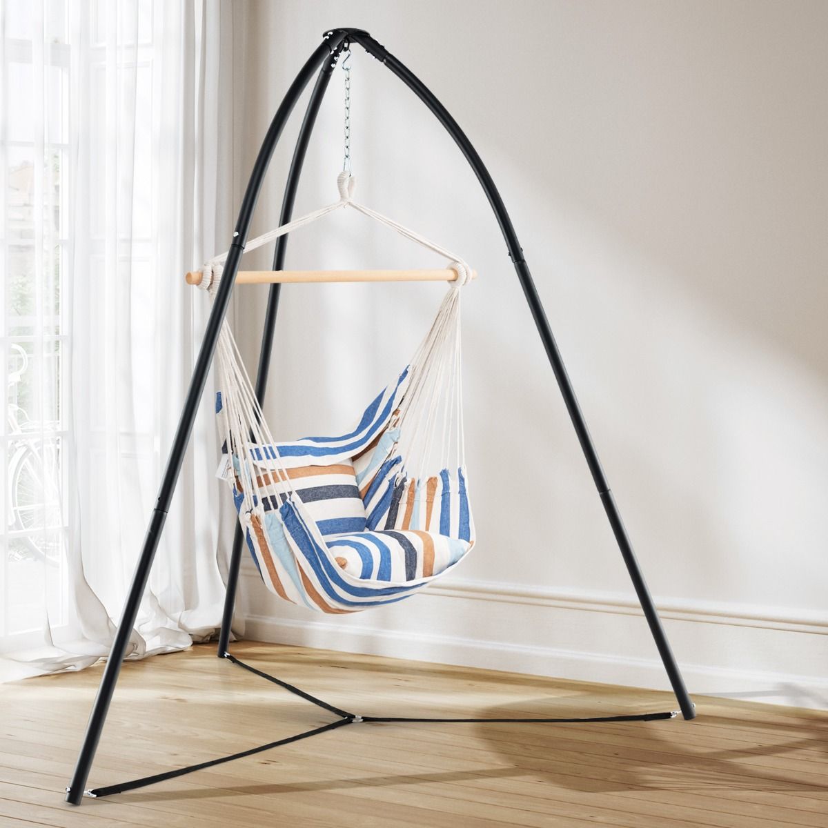 Coast Hangende Mandstandaard Zwart 200 x 218 cm - Zware Metalen Schommelstandaard met Statief - Draagvermogen 200 kg