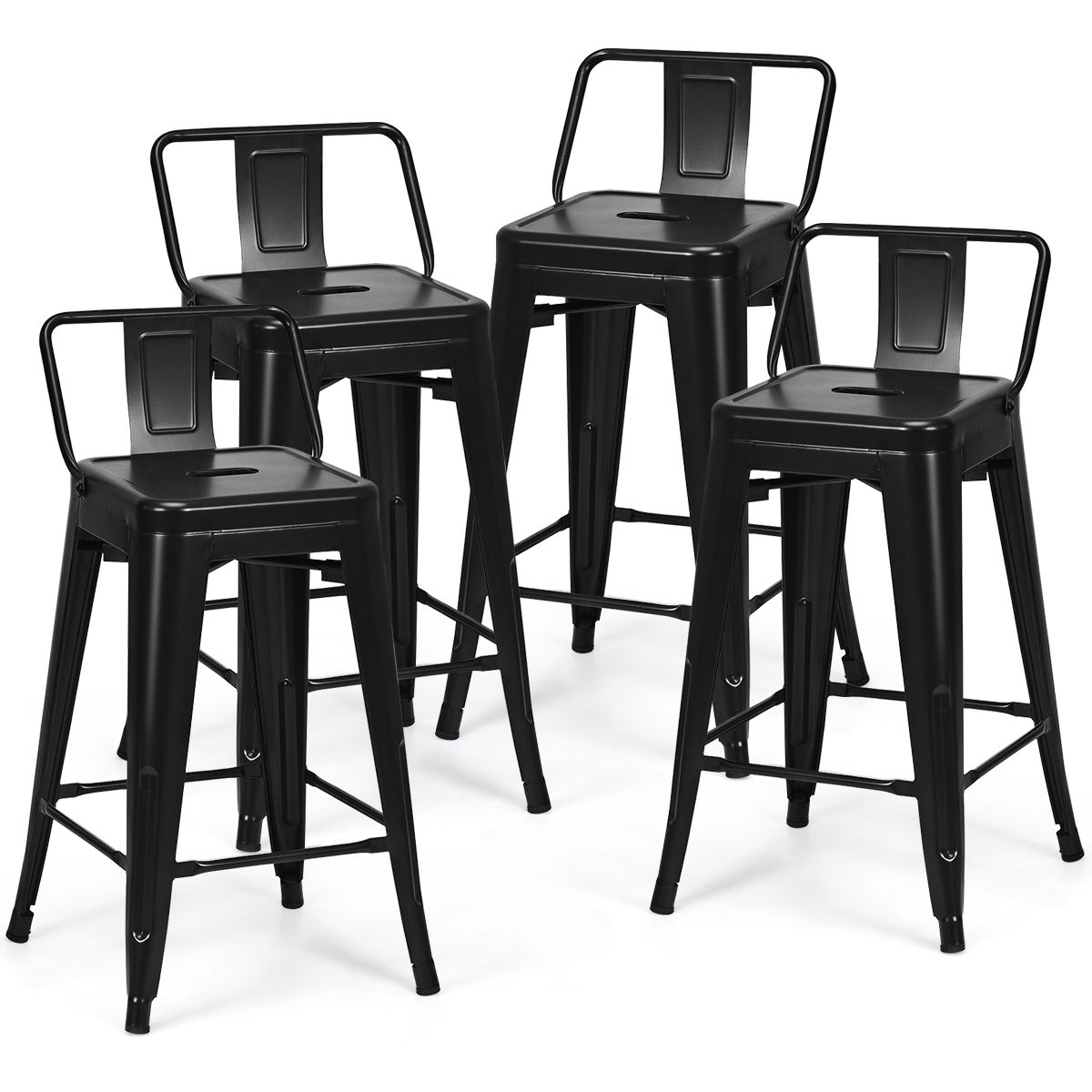 Coast Set van 4 Barkrukken - Metaal - Zwart - Antislip Voetjes - 43 x 43 x 79 cm