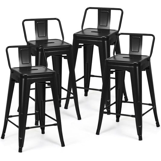 Coast Set van 4 Barkrukken - Metaal - Zwart - Antislip Voetjes - 43 x 43 x 79 cm
