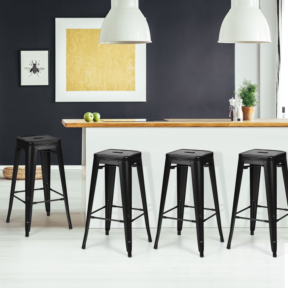 Coast Set van 4 Barkrukken - Metaal - Zwart - Antislip Voetjes - 43 x 43 x 79 cm