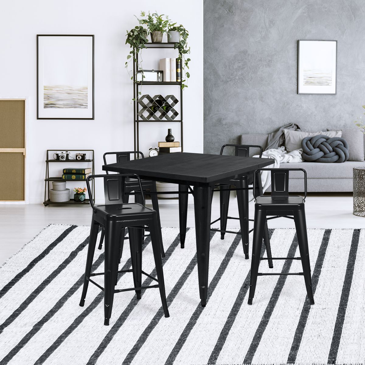 Coast Set van 4 Barkrukken - Metaal - Zwart - Antislip Voetjes - 43 x 43 x 79 cm