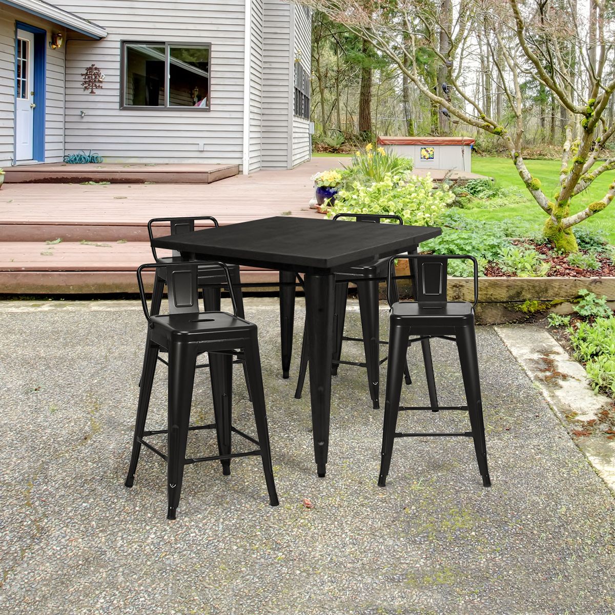 Coast Set van 4 Barkrukken - Metaal - Zwart - Antislip Voetjes - 43 x 43 x 79 cm
