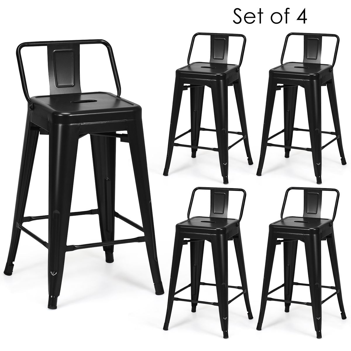 Coast Set van 4 Barkrukken - Metaal - Zwart - Antislip Voetjes - 43 x 43 x 79 cm
