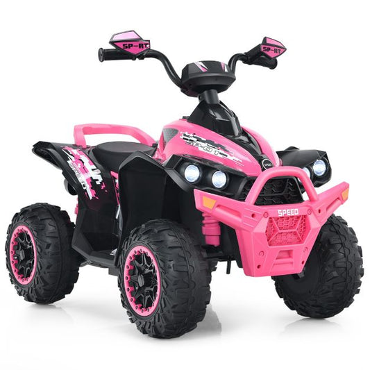 Coast 12V Elektro Kinderquad met muziekhoorn en LED -koplampen Elektroquad Rosa