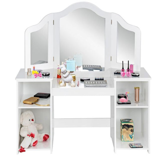 Coast Kinderkaptafel – 3-Zijdige Spiegel & Opbergruimte – 107 x 40 x 117 cm – Wit
