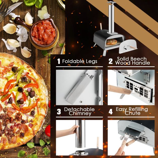 Coast Pizzaoven incl. Accessoires - Staal - 42 x 81 x 85 cm - Zwart
