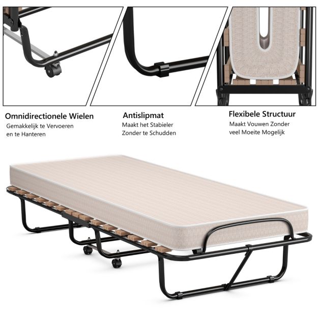 Coast Bed - Opvouwbaar - Tot 120kg. - Incl. Traagschuim Matras - 80 x 190 x 39 cm - Beige