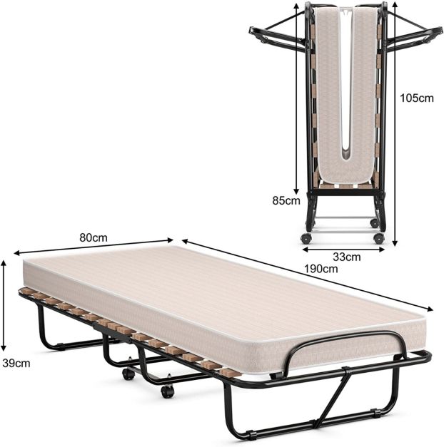 Coast Bed - Opvouwbaar - Tot 120kg. - Incl. Traagschuim Matras - 80 x 190 x 39 cm - Beige