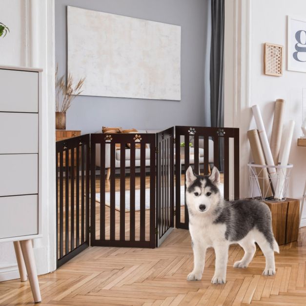 Coast 4 panelen barrière grille honden beschermend grille opvouwbare trap grids 203 x 60 x 1,5 cm bruin