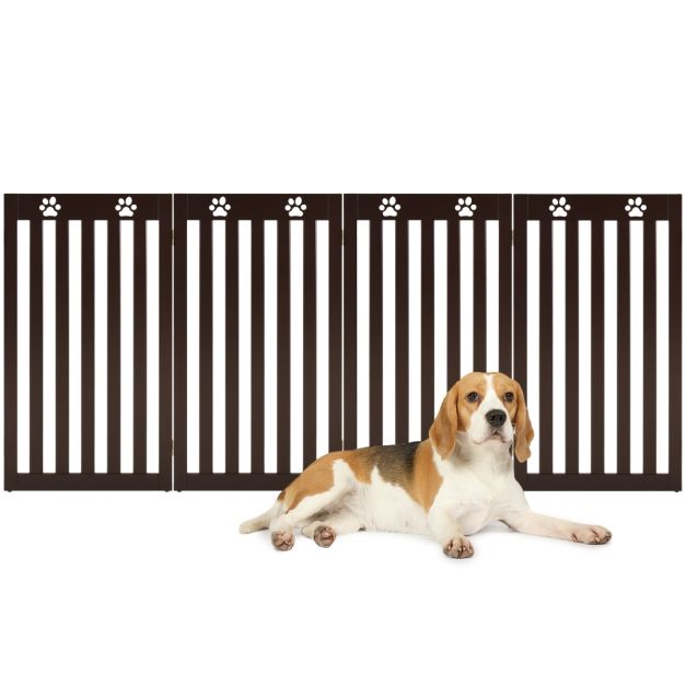 Coast 4 panelen barrière grille honden beschermend grille opvouwbare trap grids 203 x 60 x 1,5 cm bruin