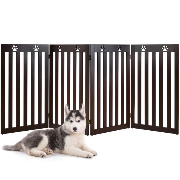Coast 4 panelen barrière grille honden beschermend grille opvouwbare trap grids 203 x 60 x 1,5 cm bruin