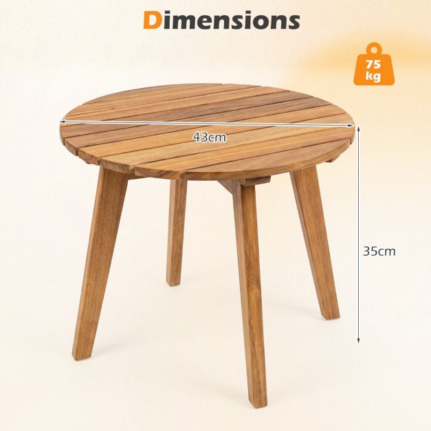Coast Bijzettafel Naturel – Ronde Tuintafel van Acaciahout – 43 x 43 x 35 cm