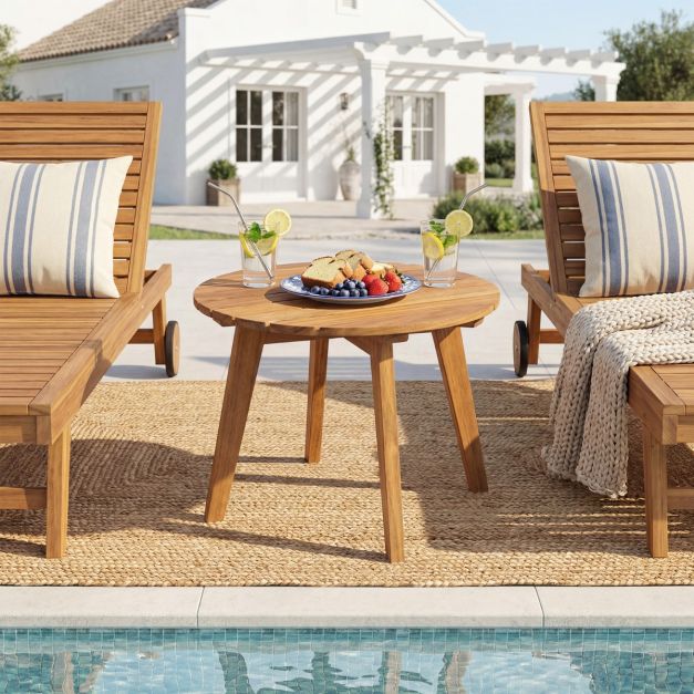 Coast Bijzettafel Naturel – Ronde Tuintafel van Acaciahout – 43 x 43 x 35 cm