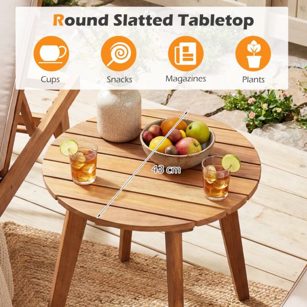 Coast Bijzettafel Naturel – Ronde Tuintafel van Acaciahout – 43 x 43 x 35 cm