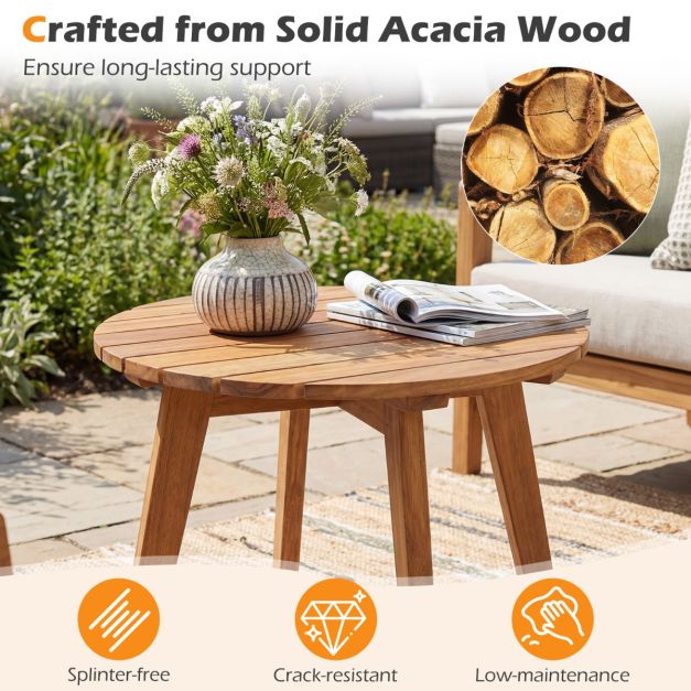 Coast Bijzettafel Naturel – Ronde Tuintafel van Acaciahout – 43 x 43 x 35 cm