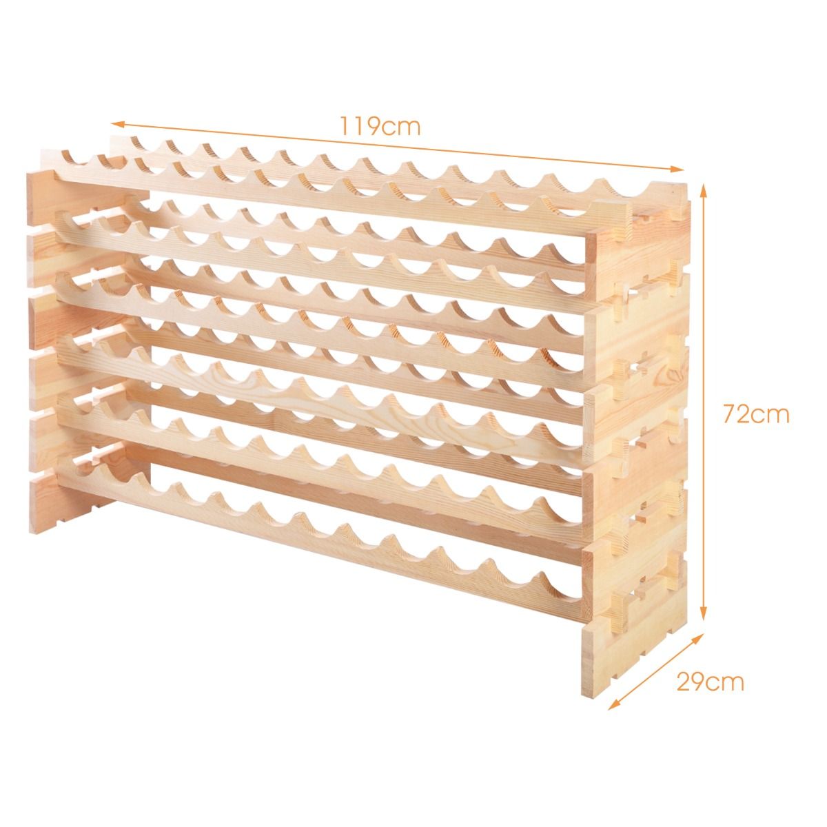 Coast Houten Flessenrek - Capaciteit voor 72 Flessen - 6 Niveaus - 119 x 29 x 72 cm - Dennenhout