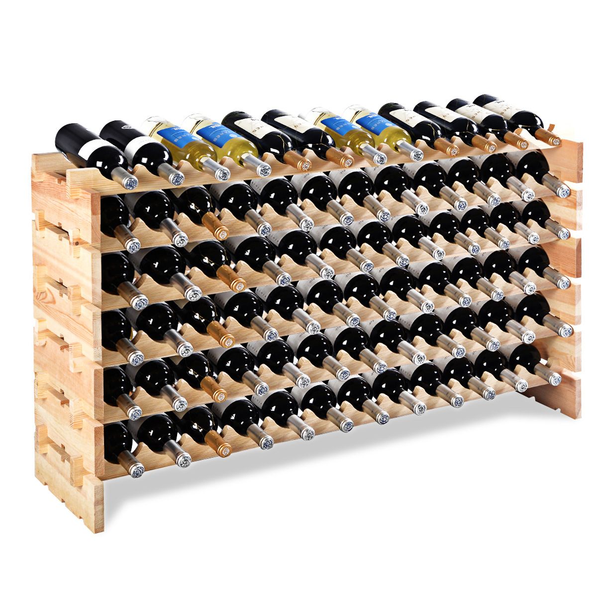 Coast Houten Flessenrek - Capaciteit voor 72 Flessen - 6 Niveaus - 119 x 29 x 72 cm - Dennenhout